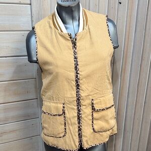Mystree Beige Reversible Vest with Animal Print Accents